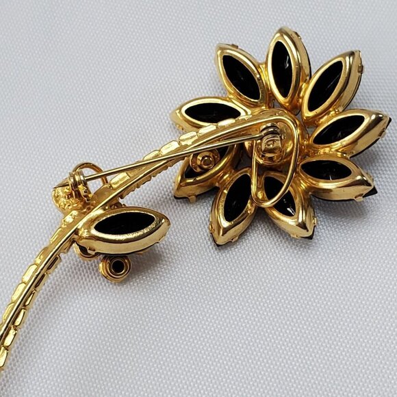 Juliana D&E Brooch Jet Black AB Flower Vintage Delizza Elster Designer Jewelry - Picture 12 of 16